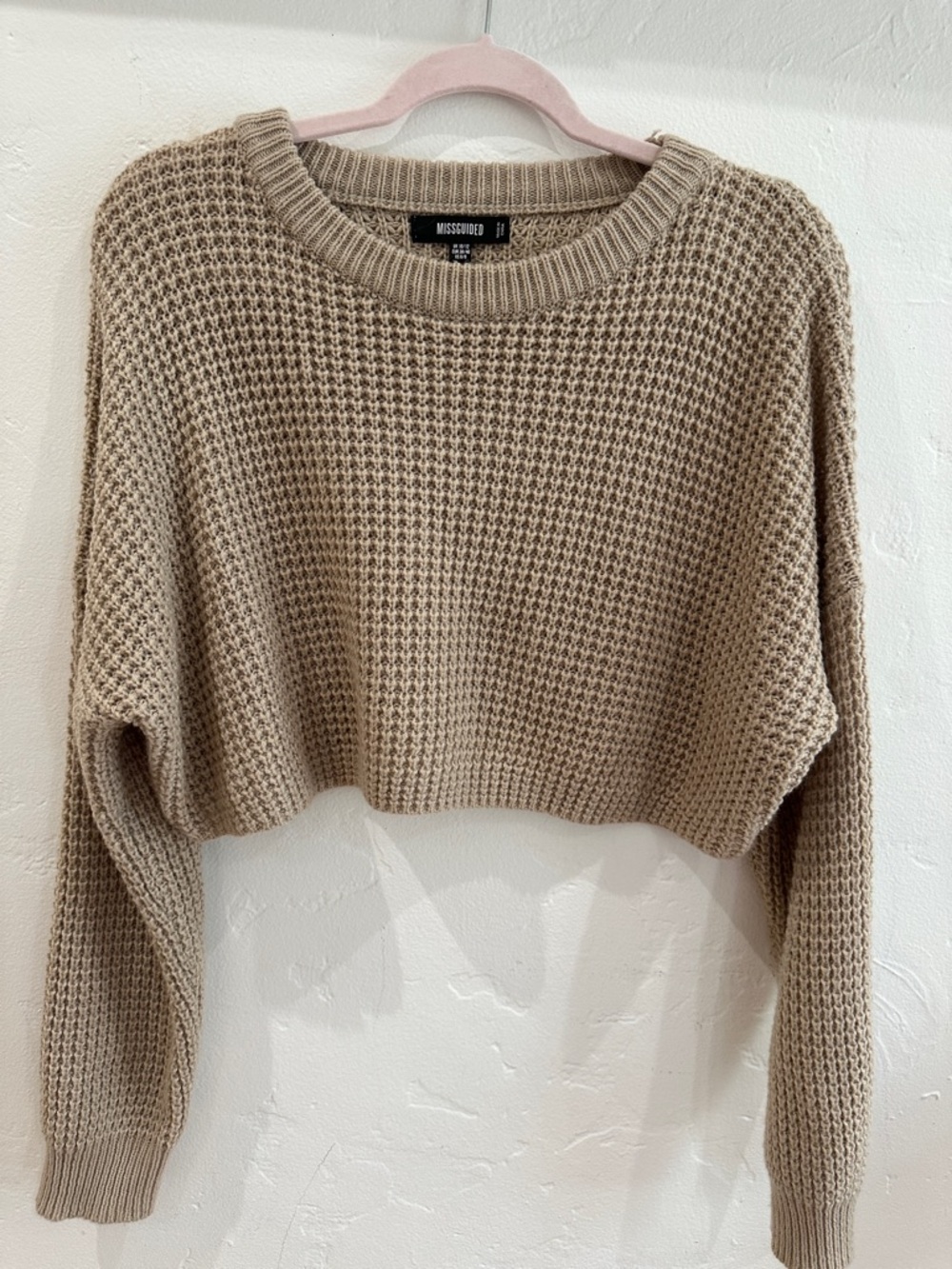 Missguided+ Beige Waffle Knit Crewneck Sweater